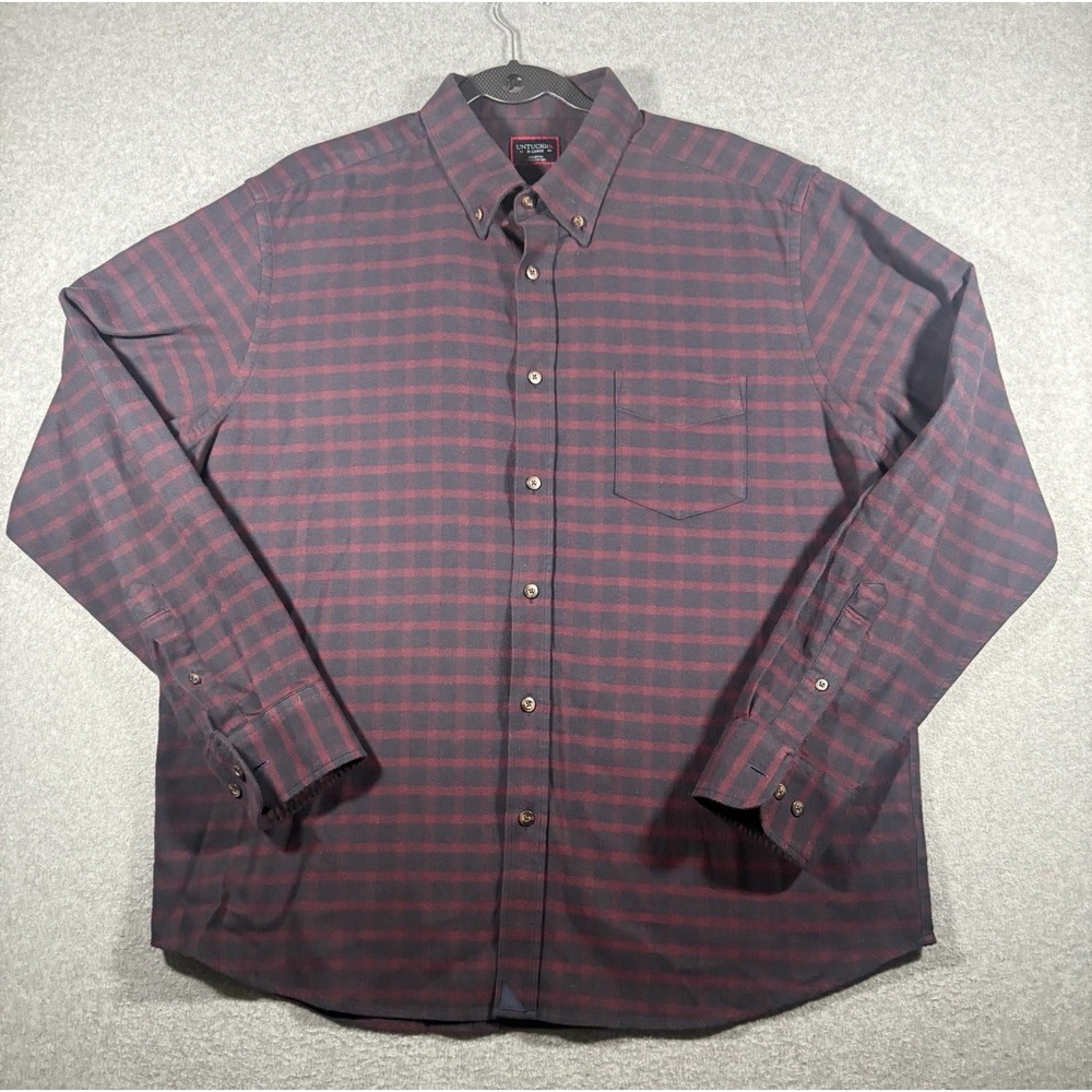 UNTUCKit Men's Rully XL Navy/Red Plaid Flannel Long Sleeve Reg Fit Pockets